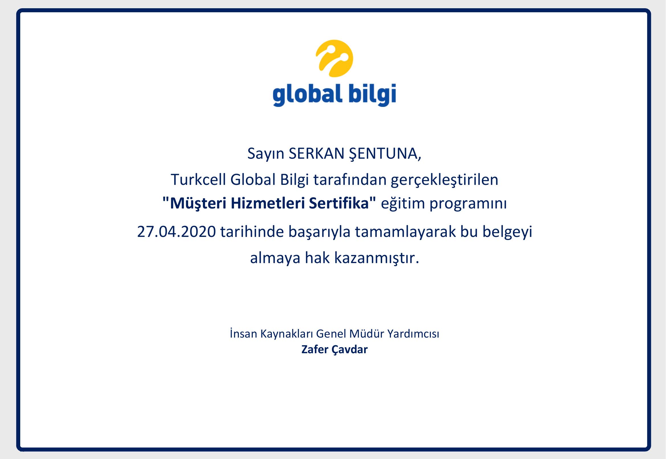 Müşteri Hizmetleri Sertifika